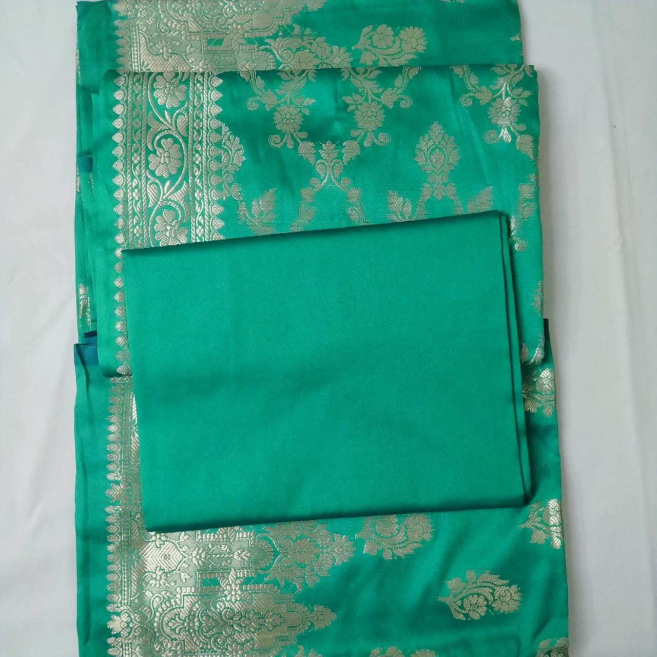 Banarasi Silk Mint Green Jacquard Zari Booti Border Suit