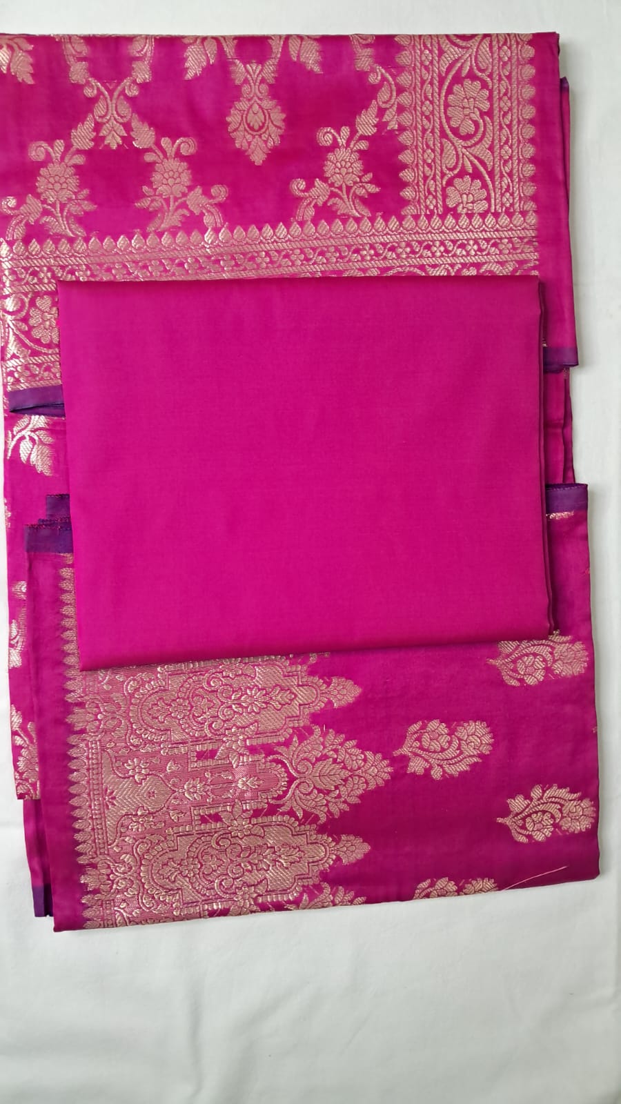 Banarasi Silk Dark Pink Jacquard Zari Booti Border Suit