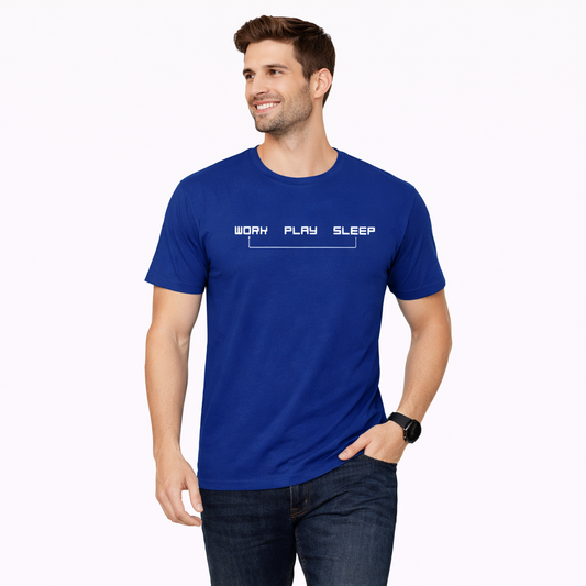Envast Men's Round Neck Cotton Royal Blue 'Work Play Sleep' T-shirt
