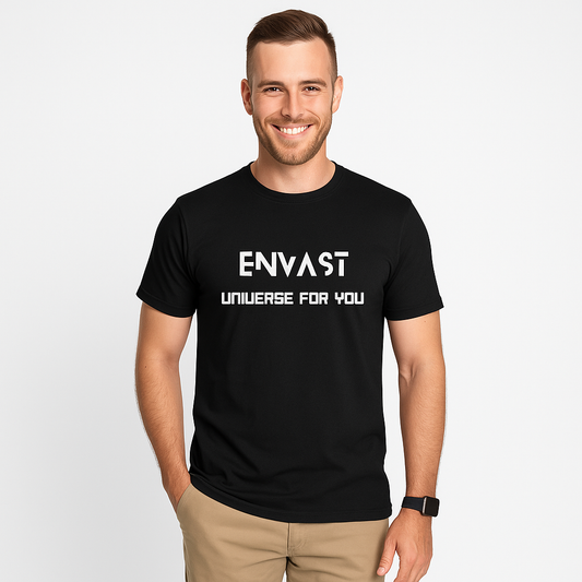 Envast-Universe for You Men's Round Neck Cotton Black T-shirt