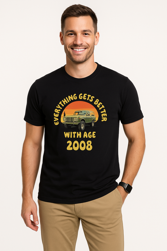 Envast Men's Round Neck Cotton Black 'Everything Gets Better With Age 2008' T-shirt