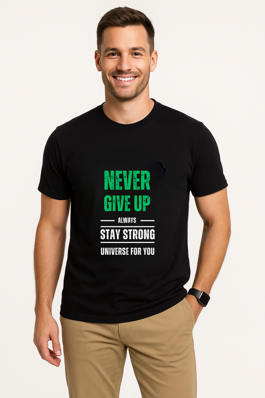 Envast Men's Round Neck Cotton Black 'Never Give Up' T-shirt
