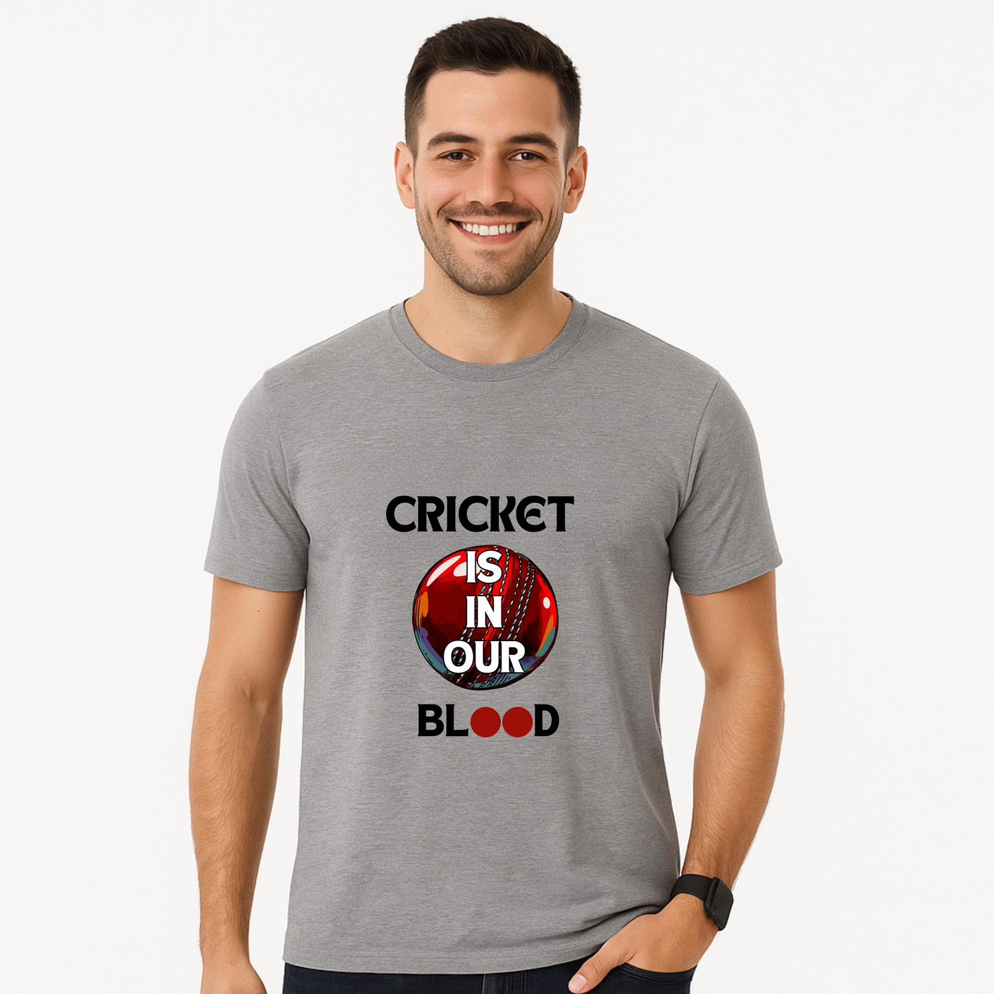Envast Men's Round Neck Cotton Grey 'Cricket Is in Our Blood' T-shirt