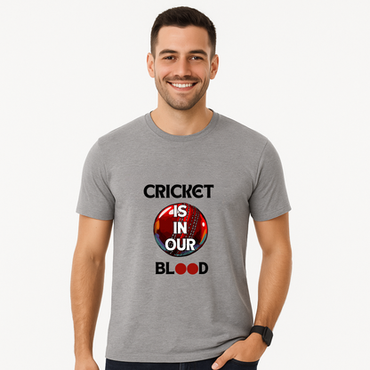 Envast Men's Round Neck Cotton Grey 'Cricket Is in Our Blood' T-shirt