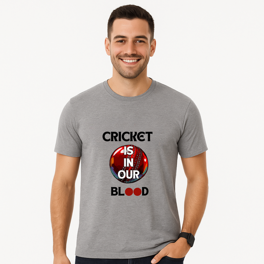 Envast Men's Round Neck Cotton Grey 'Cricket Is in Our Blood' T-shirt