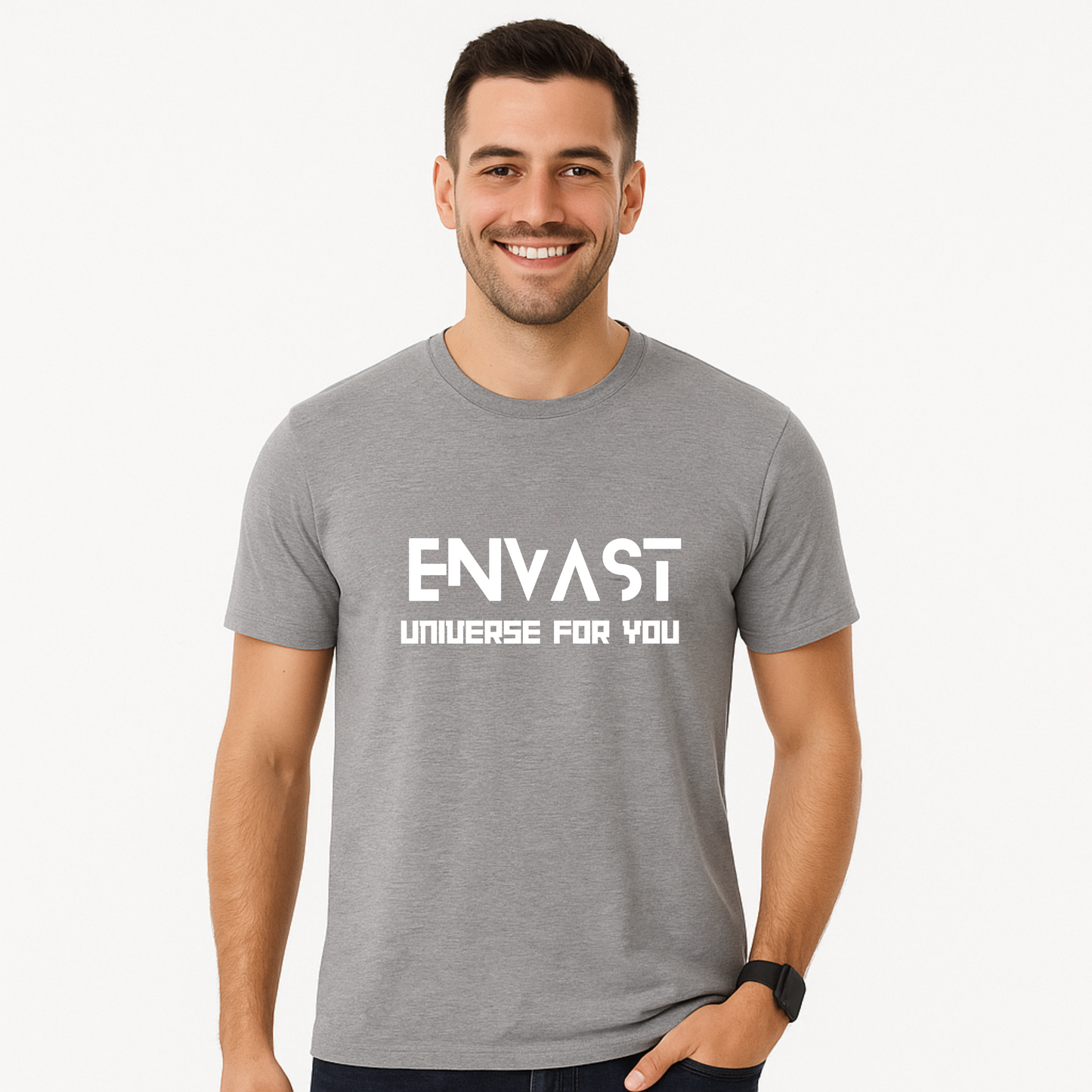 Envast-Universe for You Men's Round Neck Cotton Grey T-shirt
