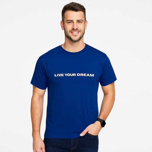 Envast Men's Round Neck Cotton Royal Blue 'Live Your Dream' T-shirt