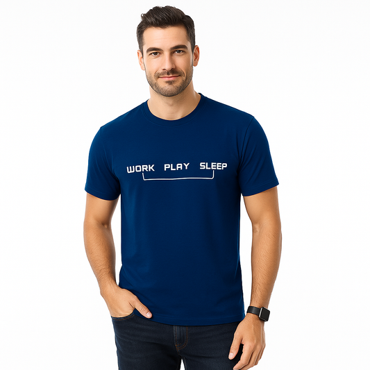 Envast Men's Round Neck Cotton Royal Blue 'Work Play Sleep' T-shirt