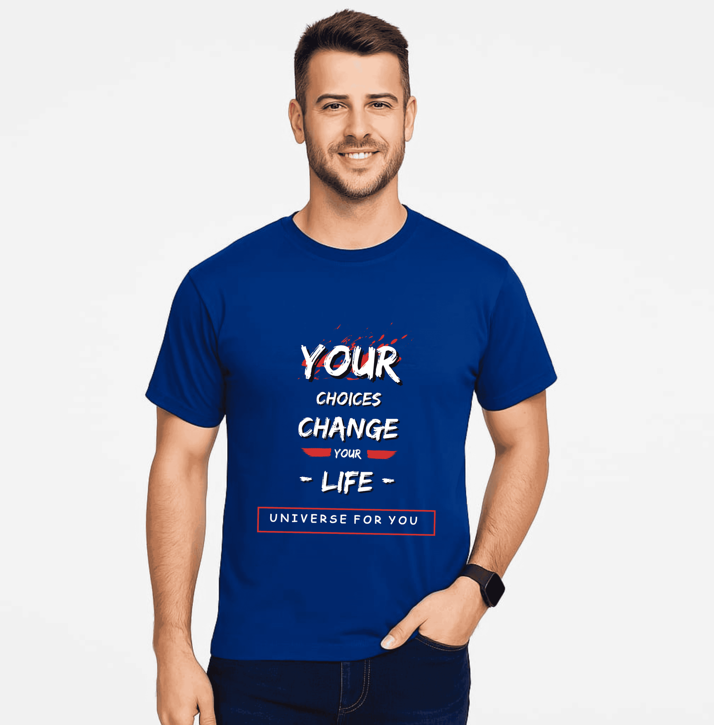 Envast Men's Round Neck Cotton Royal Blue 'Your Choices' T-shirt