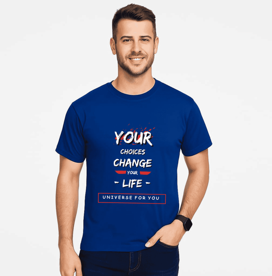 Envast Men's Round Neck Cotton Royal Blue 'Your Choices' T-shirt