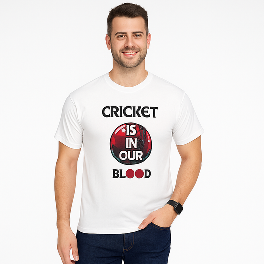 Envast Men's Round Neck Cotton White 'Cricket Is in Our Blood' T-shirt