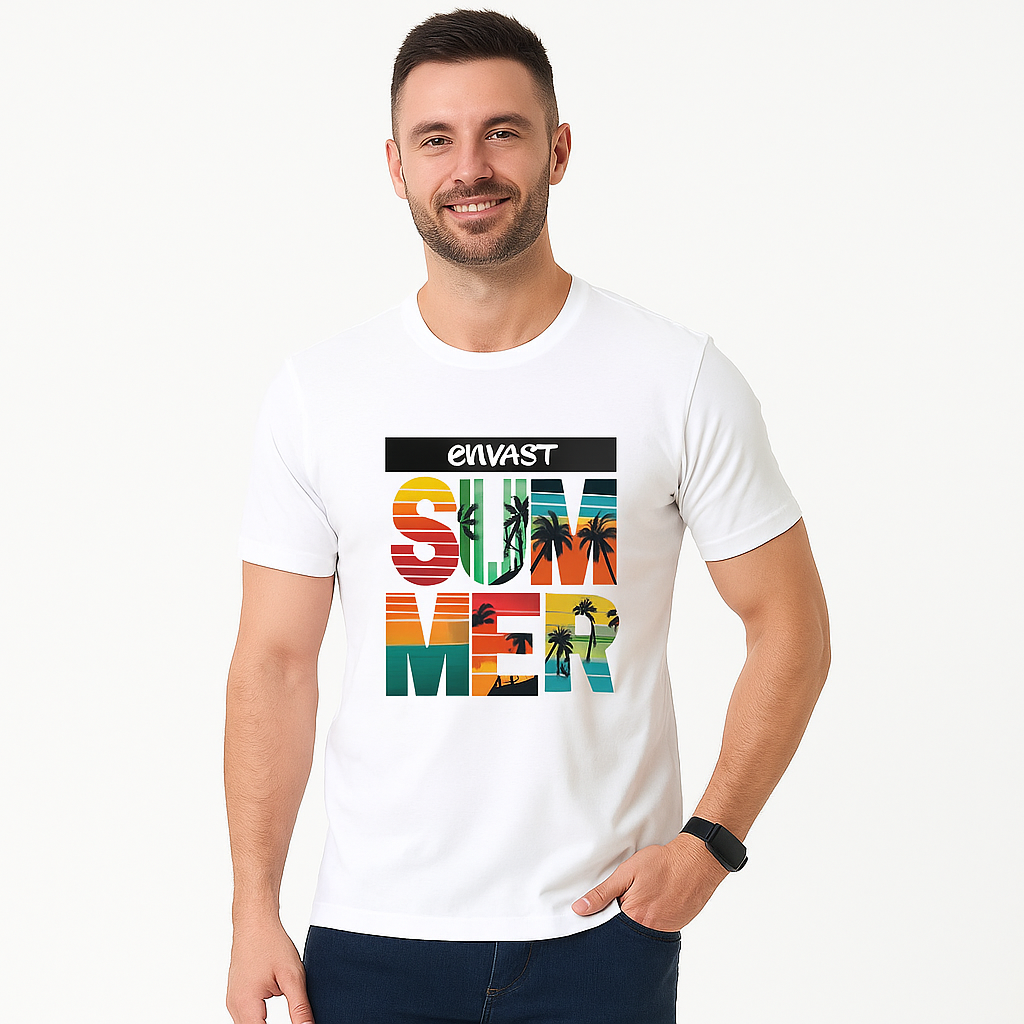 Envast Men's Round Neck Cotton White 'Envast Summer' T-shirt