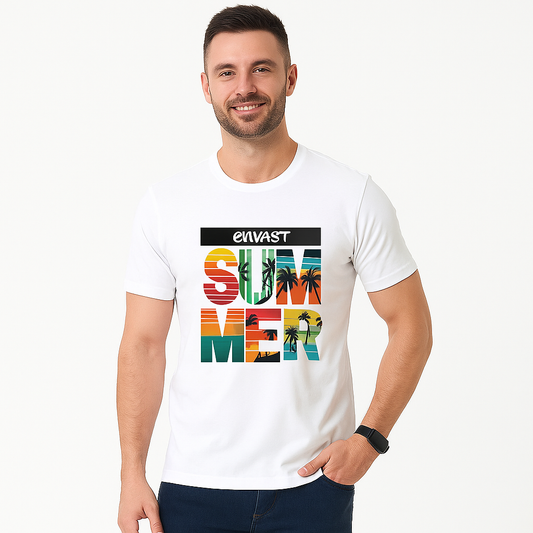 Envast Men's Round Neck Cotton White 'Envast Summer' T-shirt