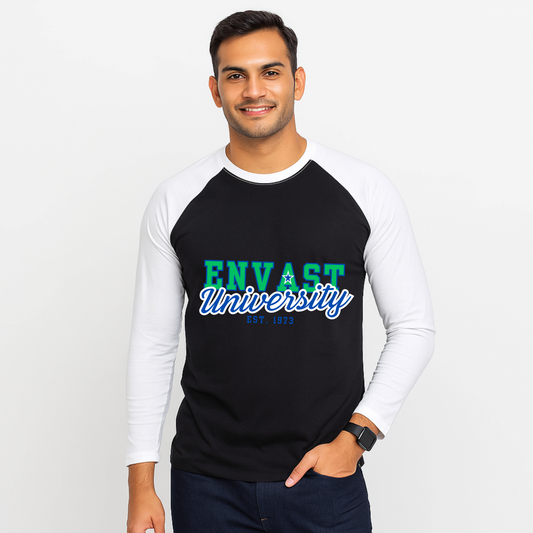 Envast Men's Raglan Cotton 'Envast University' Black T-shirt