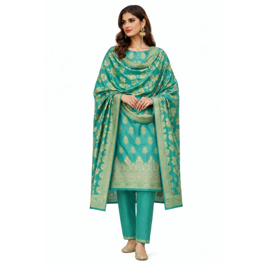 Banarasi Silk Mint Green Jacquard Zari Booti Border Suit