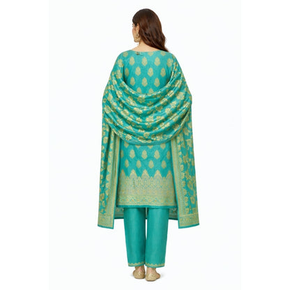 Banarasi Silk Mint Green Jacquard Zari Booti Border Suit