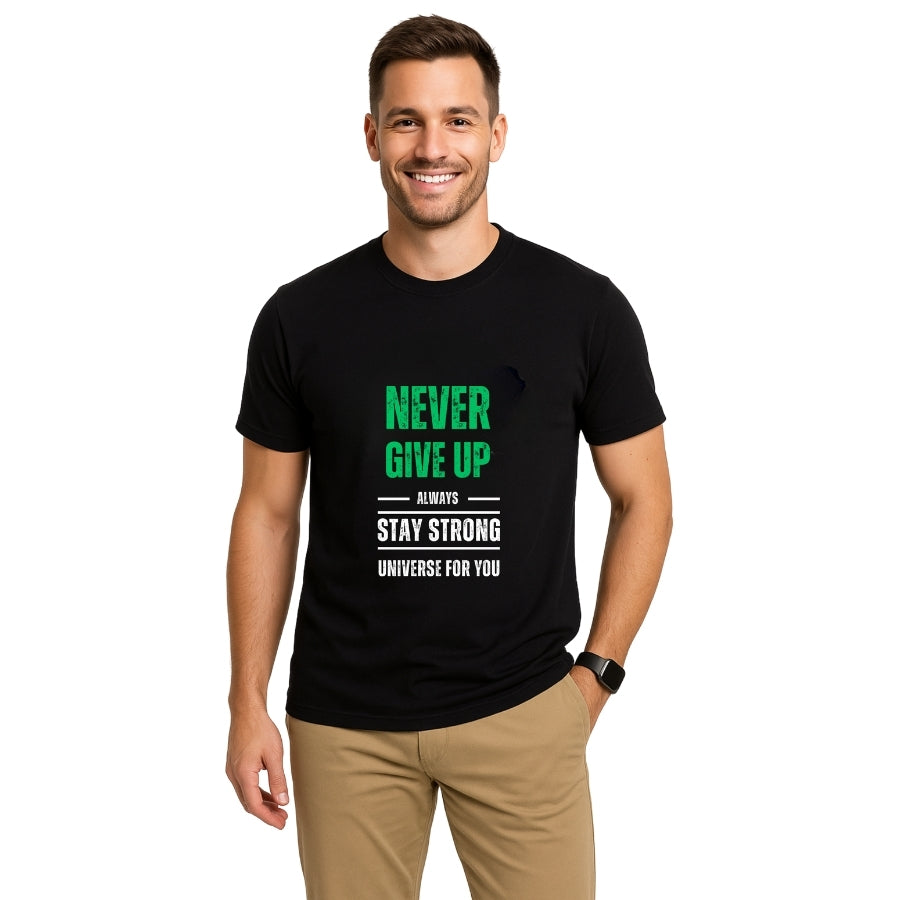 Envast Men's Round Neck Cotton Black 'Never Give Up' T-shirt