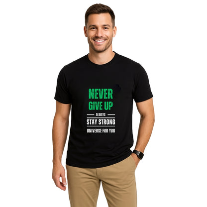 Envast Men's Round Neck Cotton Black 'Never Give Up' T-shirt