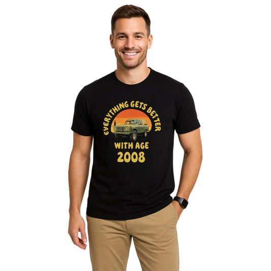 Envast Men's Round Neck Cotton Black 'Everything Gets Better With Age 2008' T-shirt