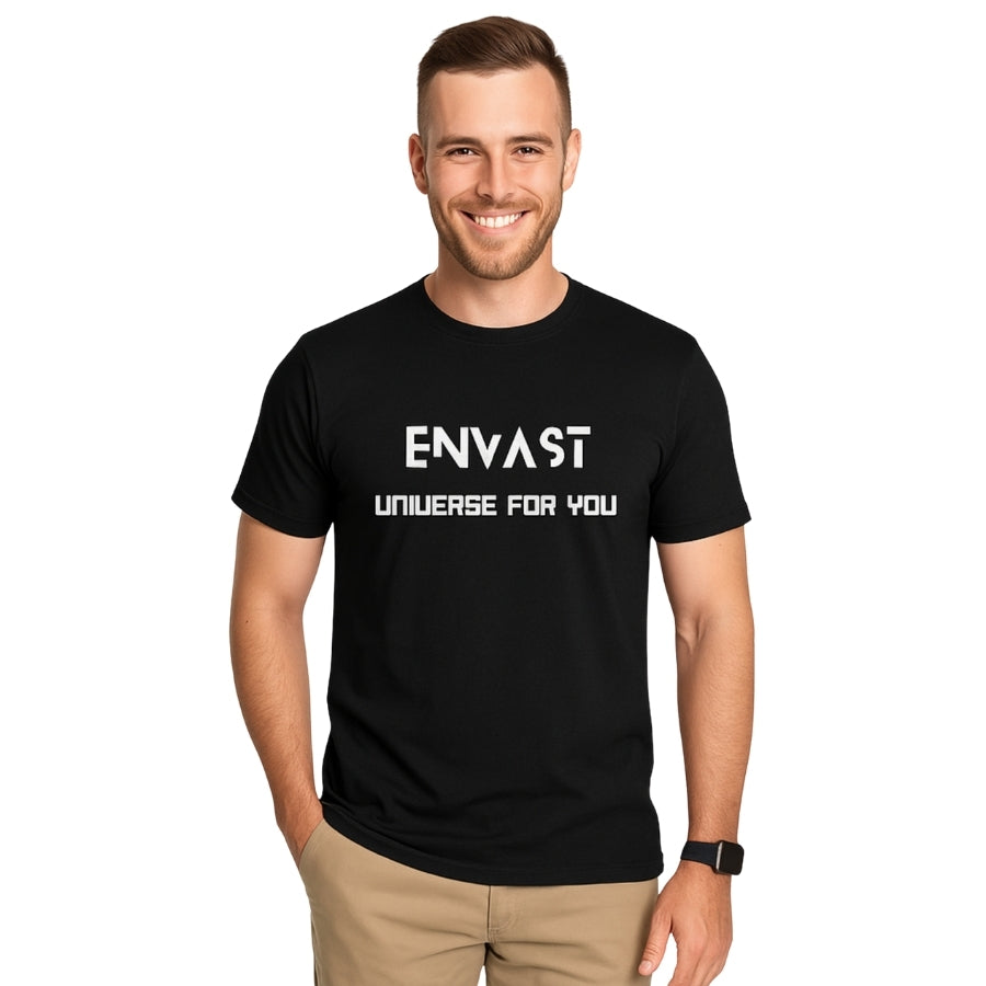 Envast-Universe for You Men's Round Neck Cotton Black T-shirt