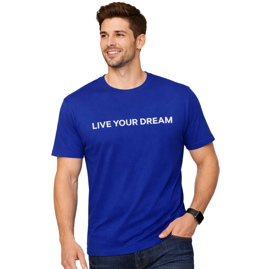 Envast Men's Round Neck Cotton Royal Blue 'Live Your Dream' T-shirt