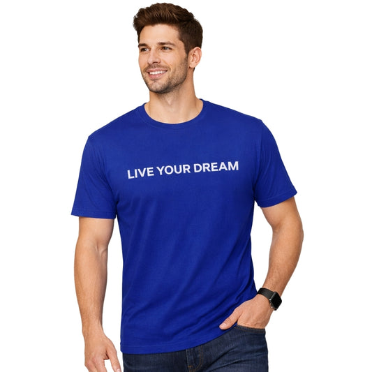 Envast Men's Round Neck Cotton Royal Blue 'Live Your Dream' T-shirt