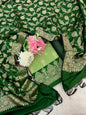 Banarasi Silk Green Jacquard Zari Booti Contrast Border Suit