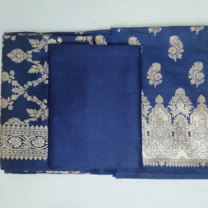 Banarasi Silk Dark Blue Jacquard Zari Booti Border Suit