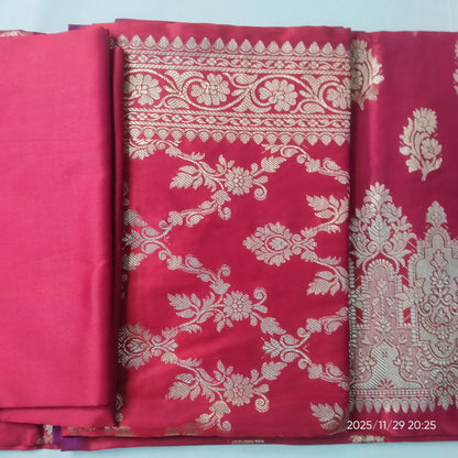 Banarasi Silk Red Jacquard Zari Booti Border Suit