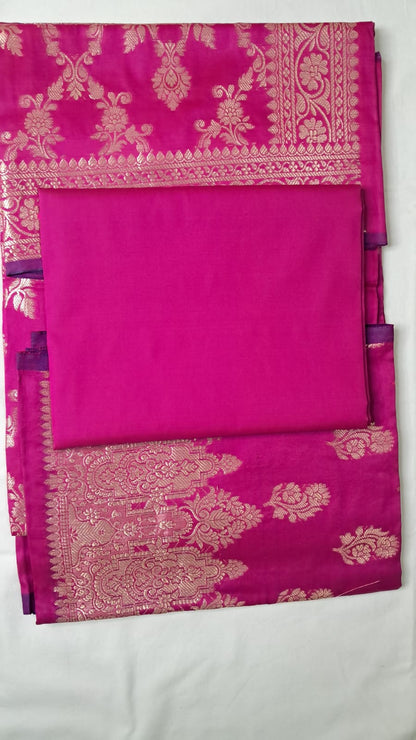 Banarasi Silk Dark Pink Jacquard Zari Booti Border Suit