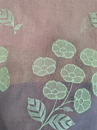 Premium Mal Chanderi Cotton Pink Unstitched Suit with Contrast Dye Effect & Appliqué Cutwork Border