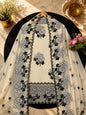 Ivory Mal Chanderi Suit with Black Thread Embroidery & Cotton Appliqué Cutwork